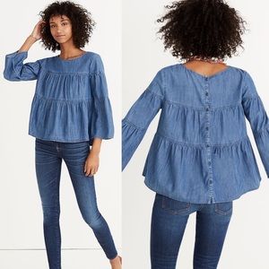 Madewell Blue Tiered Blouse